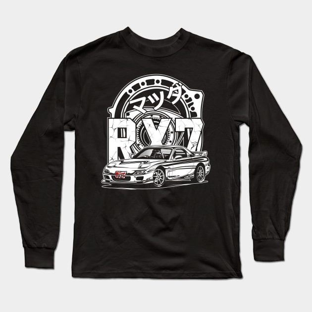 RX7 FD3S Rotary Engine (White Print) Long Sleeve T-Shirt by idrdesign